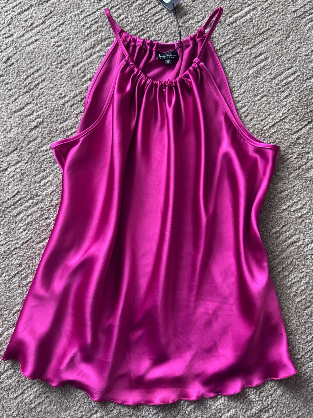 Nicole Miller Hot Pink Shiny Satin Halter Top Camisole Blouse XL Fuchsia Y2K - Picture 7 of 13